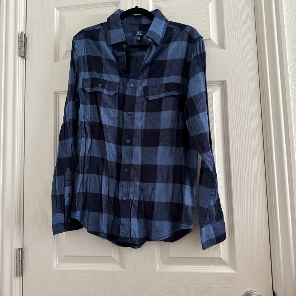 George Men's Navy and Light Blue Checkered Shirt